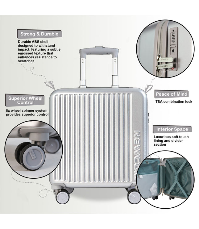 Hard Shell Cabin 44 x 22 x 38 cm Silver TSA Secure Luggage Suitcase Suitable for Easyjet, Ryanair