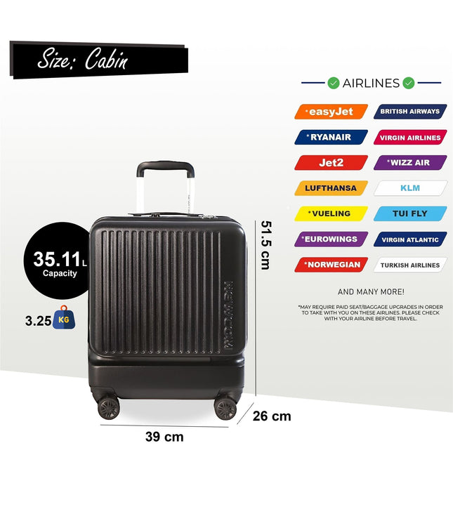 Durable EasyJet Ryanair 39 x 26 x 51.5 cm Black Front Open Cabin Luggage Travel Suitcase