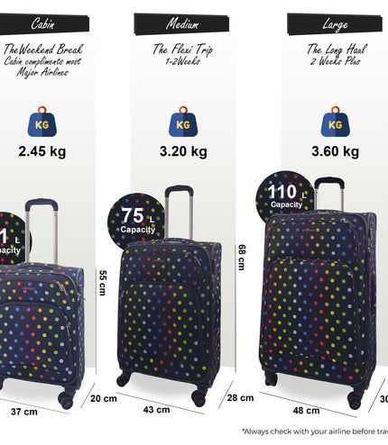 Ashbourne Set of 3 Soft Shell Suitcase in Dots
