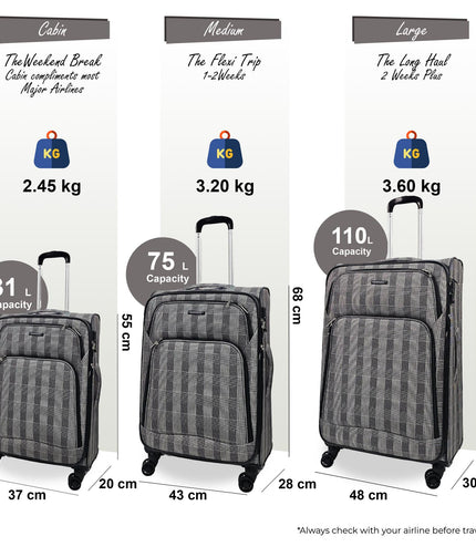 Ashbourne Set of 3 Soft Shell Suitcase in Stripe