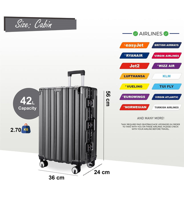Airdrie Cabin Hard Shell Suitcase in Charcoal Black