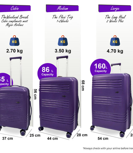 Camborne Set of 3 Hard Shell Suitcase in Purple