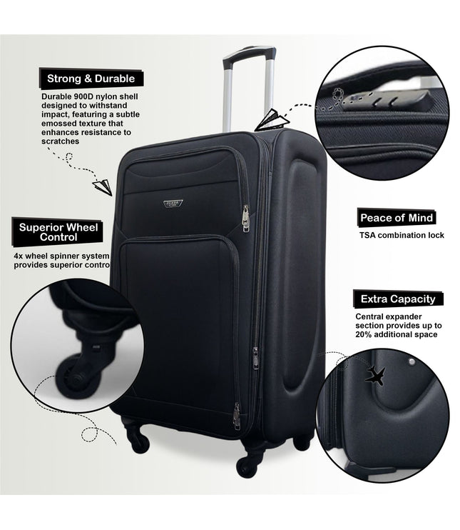 Nagoya X-Large Soft Shell Suitcase in Black