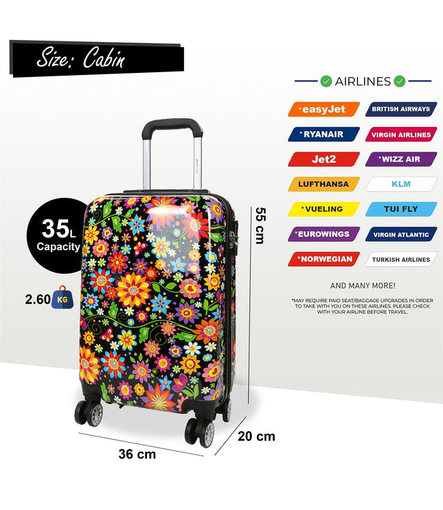 Ballina Cabin Hard Shell Suitcase in Black Flower