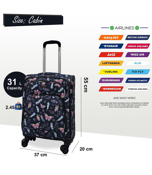 Ashbourne Cabin Soft Shell Suitcase in Butterfly