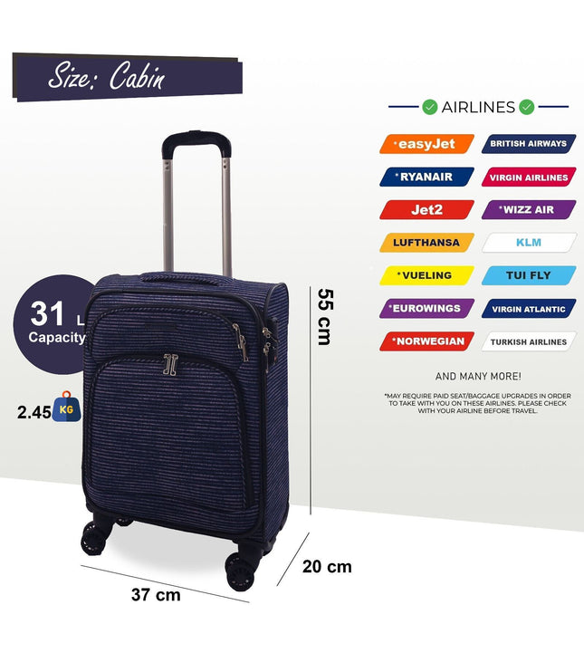 Ashbourne Cabin Soft Shell Suitcase in Lines