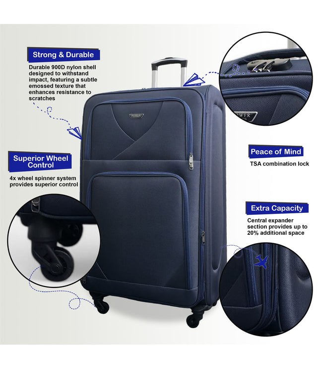 Nagoya X-Large Soft Shell Suitcase in Navy