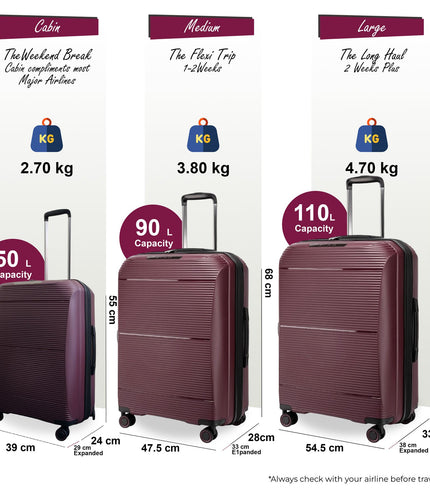 Abiko Set of 3 Hard Shell Suitcase in Burgundy