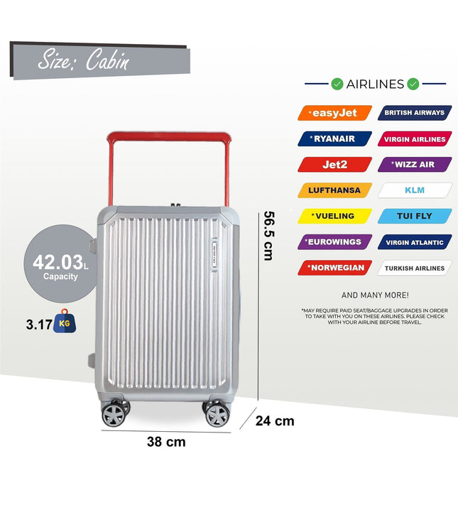Hard Shell Silver Rimowa Inspired TSA Cabin Luggage Suitcase Durable Spinner Carry-On