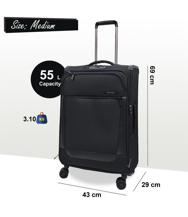 Bourne Medium Soft Shell Suitcase in Black