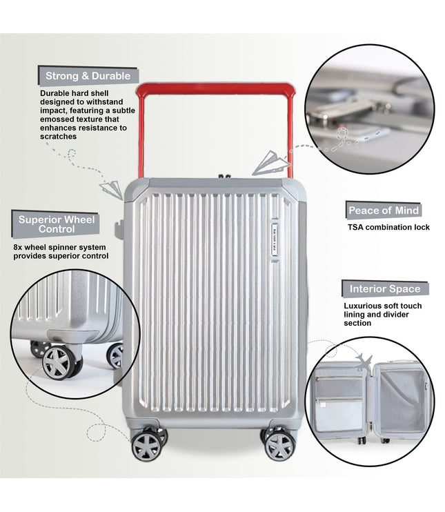 Hard Shell Silver Rimowa Inspired TSA Cabin Luggage Suitcase Durable Spinner Carry-On