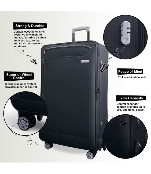Handa Large Soft Shell Suitcase in Black
