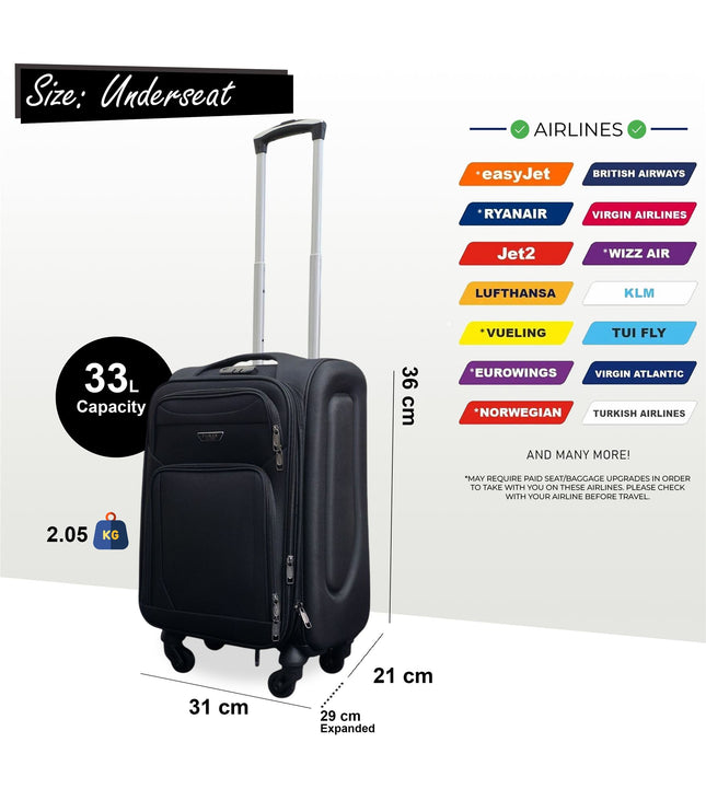 Nagoya Unserseat Soft Shell Suitcase in Black