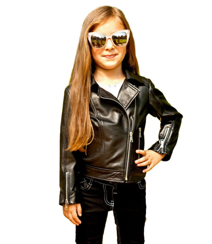Kids Designer 100% Leather Zip Up Biker Jacket