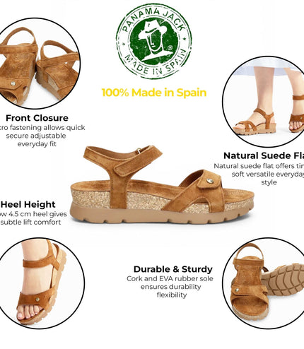 Panama Jack Women's Wedge Bark Brown Suede Leather Platform Sandals -  Sulia B26