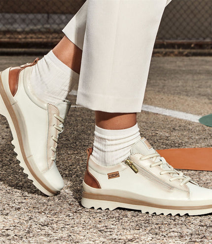 Pikolinos Women's Nata White Leather Laces & Zipper Trainers - Vigo