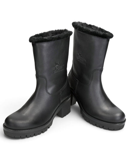 Panama Jack Women's Black Leather Waterproof Warm Heeled Boots - Piola B48