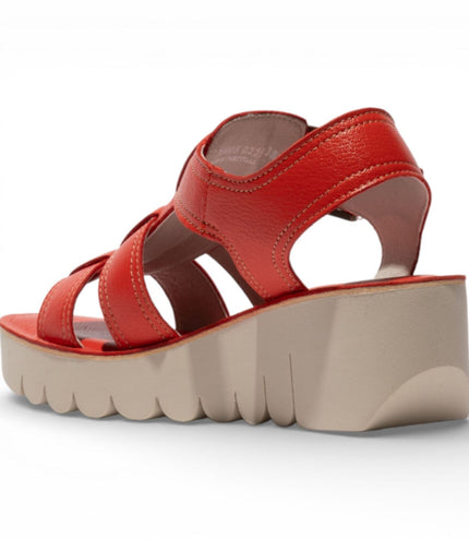Fly London Women's YUDD236FLY Devil Red Leather Wedge Sandals