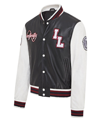 Mens Baseball Leather Letterman Bomber Jacket - Ashwood - Black