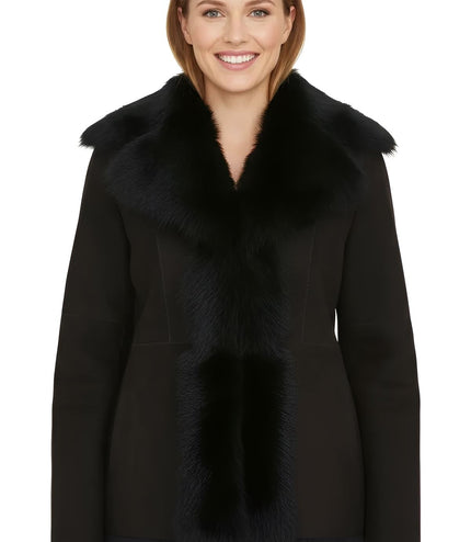 Women's Black Sheepskin Toscana Shearling Suede Leather Jacket - Noir