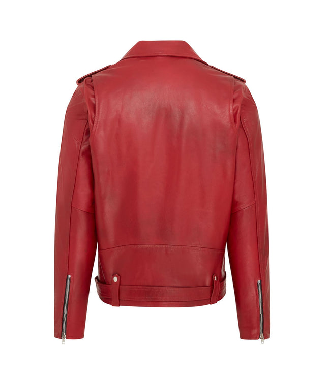Mens Retro Brando Quilted Leather Biker Jacket Vintage Motorcycle Style - RED