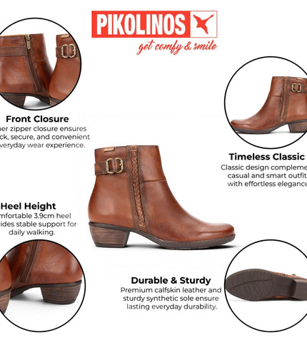 Pikolinos Women's Brown Leather Heel Ankle Boots - Utiel
