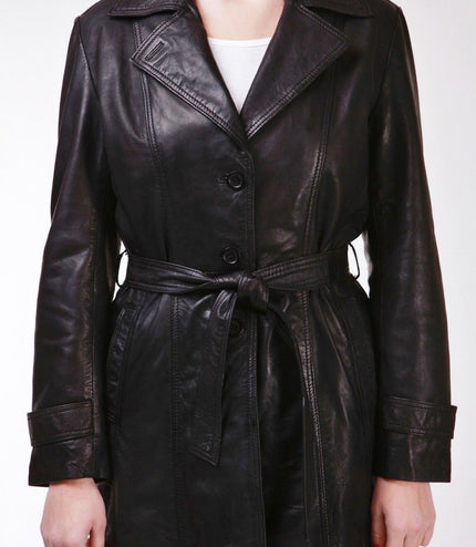 Womens 3/4 Length Trench Coat-Ranchi - Black