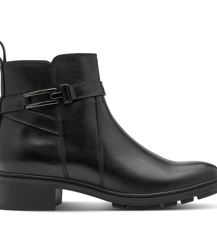Tamaris Womens Black Leather Buckled Zip Biker Ankle Boots