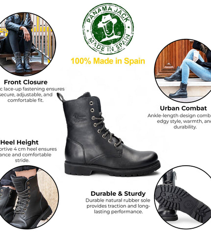 Panama Jack Women's Frisia B1 Black Waterproof Leather Combat Boots