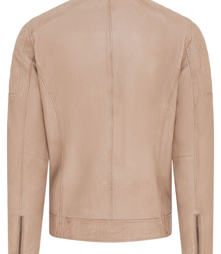 Men's Modern Classic Leather Quilted Biker Jacket - Derry - Beige