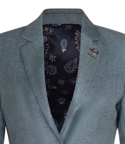 Womens Tweed Herringbone Green Wool 1920s Blazer