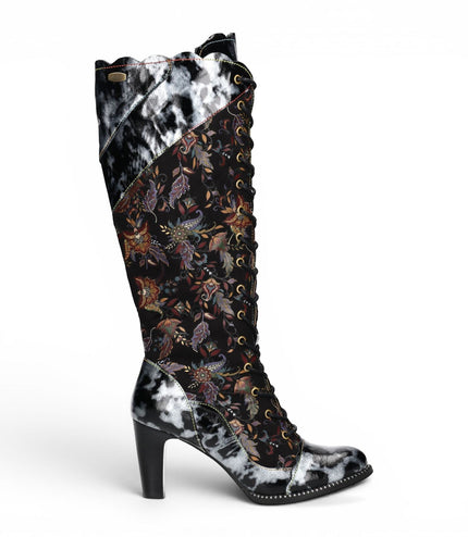Laura Vita Womens Victorian Black Leather Lace-Up Long Heel High Boots - Alcbaneo-158