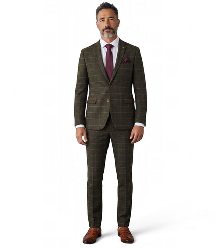 Men's Green Tweed Herringbone Formal Check Blazer - Harris