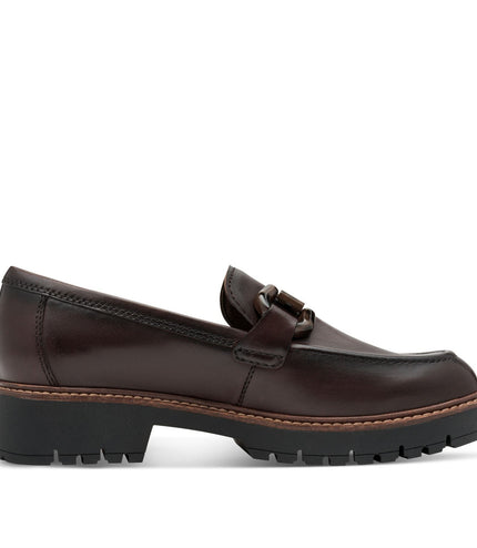 Tamaris Womens Mocca Brown Leather Loafers Slip-On Platform Shoes