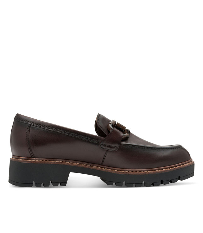 Tamaris Womens Mocca Brown Leather Loafers Slip-On Platform Shoes