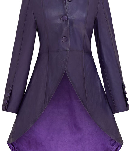 Womens Gothic Full Length Leather Coat Victorian Flare Goth Punk - Plum
