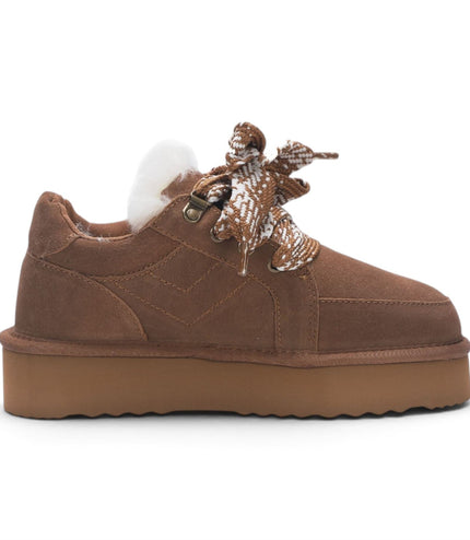 Women’s Chestnut Brown Genuine Sheepskin Fur-Lined Winter Wedge Trainers - Moonstone