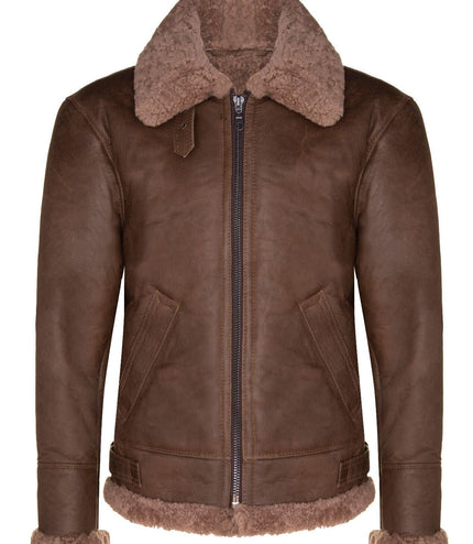 Mens B3 WW2 Sheepskin Leather Flying Aviator Jacket-Houston - Brown