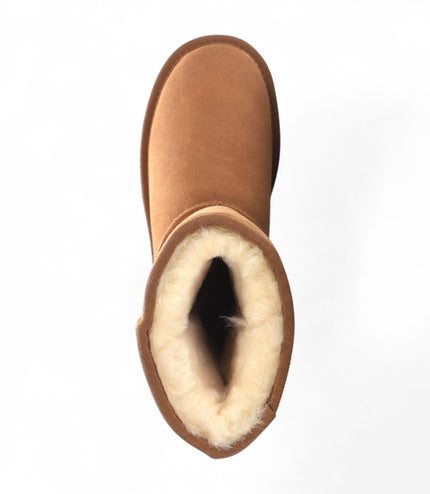 Women's Genuine Sheepskin Chestnut Suede Slip-On Ankle Winter Boots - Dusk