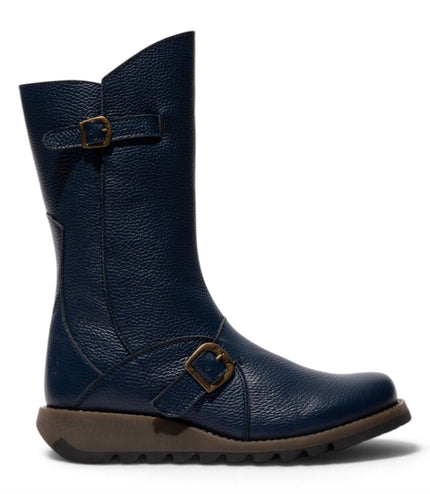 Fly London Womens Navy Blue Leather Mid-Calf Long Boots - MES2913