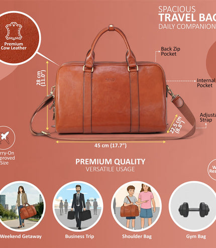 Vintage Genuine Leather Tan Holdall Duffle Gym Travel Bag - Atlas