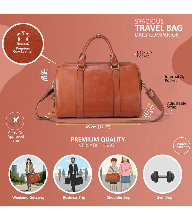 Vintage Genuine Leather Tan Holdall Duffle Gym Travel Bag - Atlas