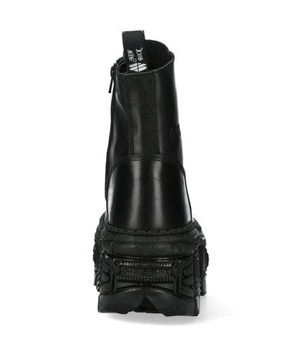 New Rock Black Goth Leather Boots-WALL083C-S5