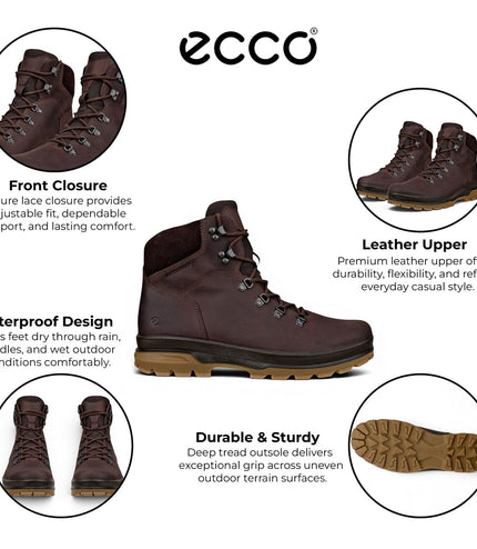 Ecco Men's Brown Leather Waterproof Lace-up Hiking Boots - Rugged Track 25