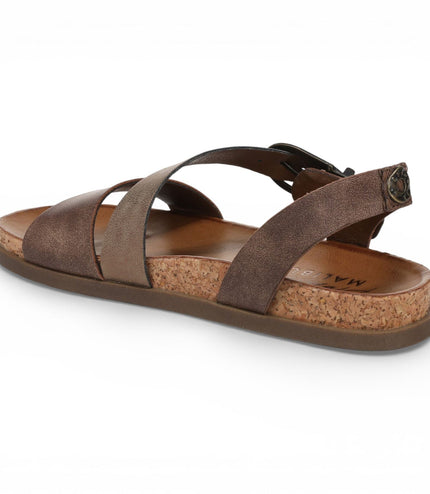 Blowfish Malibu Women's Brown Silver Footbed Strappy Flat Sandals - Lance
