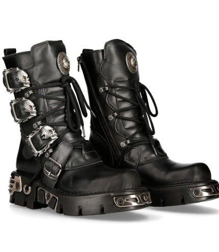 New Rock Black Mid-Calf Gothic Leather Boots - 391-S1