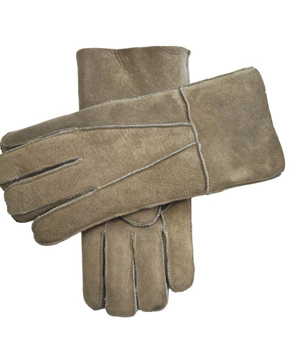 Infinity Leather Unisex Stone Sheepskin Suede Gloves with Roll Up/Down Cuff