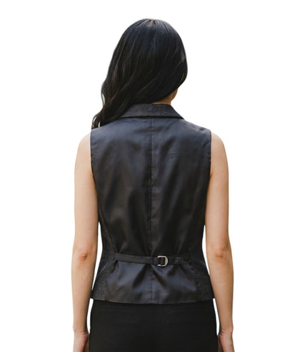 Women's Black Herringbone Wool Tweed Check Tailored Waistcoat - WS-1