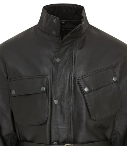 Men's Black Lamb Leather Safari Parka Jacket - Edinburgh