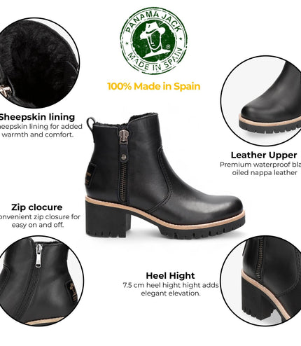 Panama Jacks Women's Black Trav B2 Leather Ankle Boots